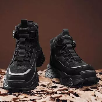 Autumn and winter live broadcast men s Martin boots retro locomotive boots anti-velvet breathable waterproof outdoor tooling casual big head boots 39 чёрный