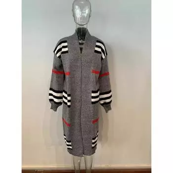 Autumn and Winter Long Cardigan Striped European Beautiful Women s Knitted Women s Cardigan Sweater Women S