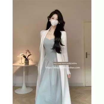 Autumn and Winter Long Loose Versatile Coat Shawl Sweater White L