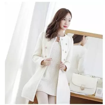 Осенне-зимнее длинное женское шерстяное пальто с меховым воротником и шерстяное пальто S