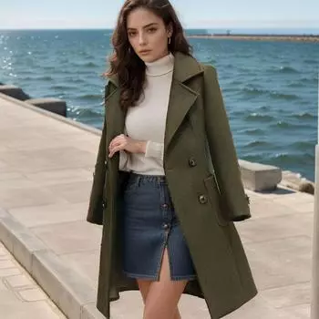 Autumn and Winter Look Thin Fashion Temperament Long Waist Woolen Coat Coat S