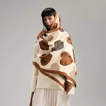 Autumn And Winter Love Pattern Sweet And Cute Fashion Little Fresh Ladies Short Beard Tassel Warm Scarf 180-70cm серый