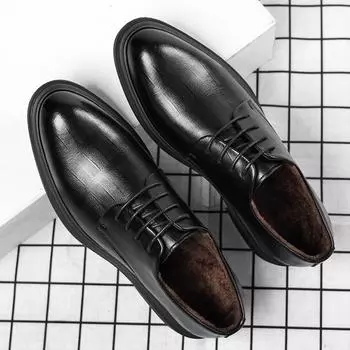 Autumn and winter low-top business dress heightening shoes men s 8cm leather shoes British style velvet pointed shoes tide 37