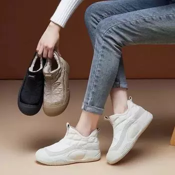 Autumn and winter low-top casual fashion warm women s shoes round head Korean version velvet mother sports thick-soled cotton boots snow boots 35 чёрный