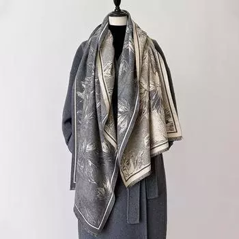 Autumn And Winter Maple Leaf Retro Style Advanced Texture Printing Double-Sided Warm Scarf Shawl Outer Cover 185cm серый