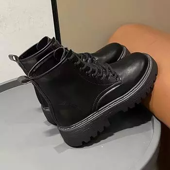 Autumn and winter Martin boots women s 2025 new women s shoes fashion boots black British style short boots thick-soled lace-up thin boots women 35