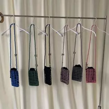 Осенне-зимняя матовая женская сумка из бисера 2024 года, новая плетеная сумка для мобильного телефона из бисера розовый