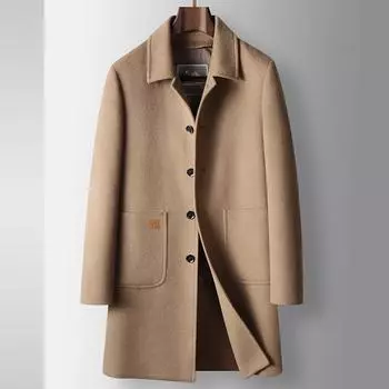 Autumn and Winter Medium and Long Lapel Middle-aged and Young People Business Goose Down Liner Double-sided Woolen Thermal Jacket 170 хаки