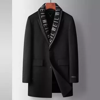 Autumn and Winter Medium and Long Scarf Collar Middle-aged and Young Business Rabbit Hair Removal Liner Double-sided Woolen Jacket 170 серый