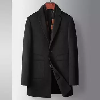 Autumn and Winter Medium and Long Youth Business Double-sided Woolen Trench Coat Solid Color Casual Coat 170 верблюд