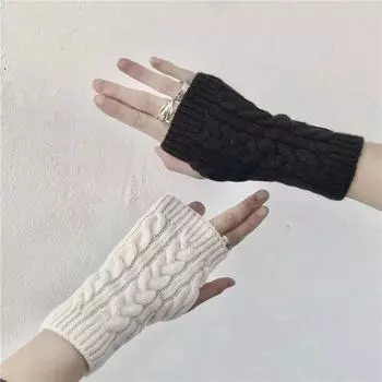 Autumn And Winter Men Driving Gloves Twist Mittens Female Gloves Half-finger Gloves Knitted Gloves A