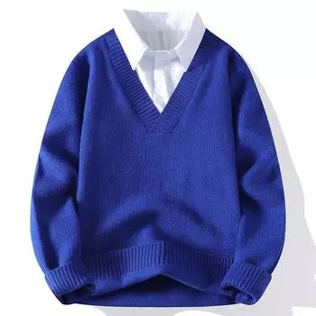 Autumn and Winter Men s and Women s Same Popular Fake Two-piece Sweater Men s Casual Knitted Bottoming Shirt M