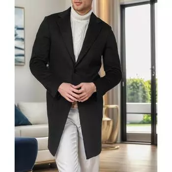 Autumn and Winter Men s British Style Mid-length Woolen Coat Single-breasted Long-sleeved Woolen Coat Windbreaker S