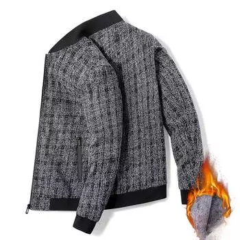 Autumn and Winter Men s Coat Middle-aged Business Casual Trend Fleece Thickened Large Size Jacket On Clothes Coat M серый