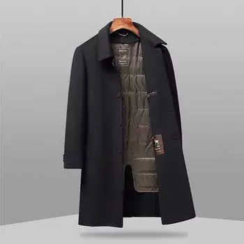 Autumn and Winter Men s Double-sided Woolen Coat Business Casual Lapel Down Removal Liner Woolen Coat Men s Coat 170 чёрный