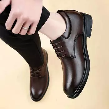 Autumn and Winter Men s Fashionable New with Increased Height for Business Leather Shoes Brand Men s Comfortable Leather Shoes 35 коричневый
