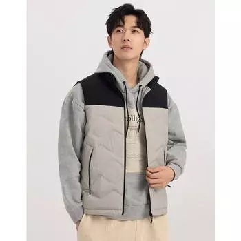 Autumn and Winter Men s Headless Stand-up Collar Spliced Down Vest Men s Winter Warm Pair Vest Jacket S