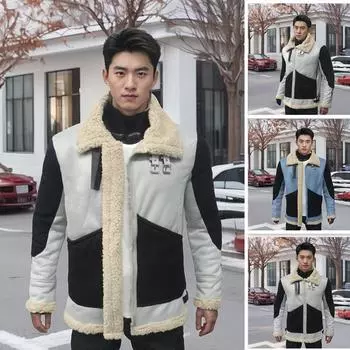 Осенне-зимняя мужская куртка с меховым покрытием, толстое замшевое мужское пальто S синий