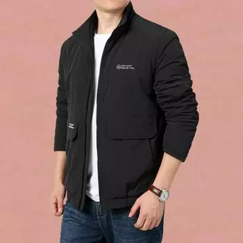 Autumn and Winter Men s Jacket Nylon Quick-drying Large Pocket Velvet Padded Thick Top Middle-aged Men s Coat M чёрный