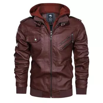 Autumn and Winter Men s Jacket PU Hooded Jacket Men s Green Leather Fake Two-piece Jacket Men S