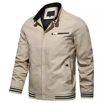 Autumn and Winter Men s Jackets Trend Slim Stand-up Collar Korean Version of Fashion Middle-aged and Young People Versatile Casual Trench Coat Jacket M хаки