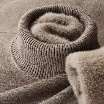 Autumn And Winter Men S Light Business Plush Sweater, One Piece Plush Half High Neck Sweater, Thickened Loose Warm Knitted Sweater M чёрный