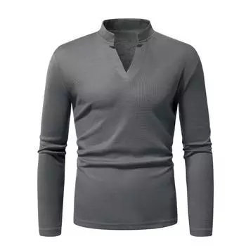 Autumn and Winter Men s Long-sleeved T-shirt V-neck Thin Men s Bottoming Shirt S тёмно-синий