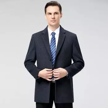 Осенне-зимнее мужское пальто свободного покроя из утолщенной шерсти для мужчин среднего и пожилого возраста, длинная кашемировая ветровка в деловом стиле M