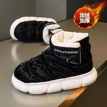 Autumn and Winter Men s Plus Velvet Snow Cotton Shoes High-top Waterproof and Warm Home Shoes Comfortable Non-slip Casual Shoes 4041 чёрный