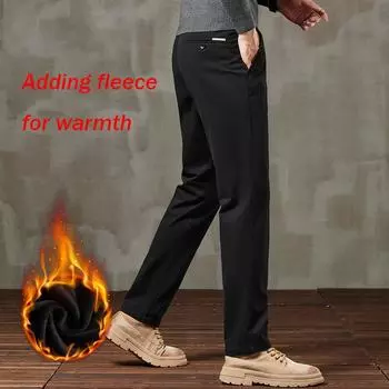 Autumn And Winter Men S Plush Casual Pants Warm Business Straight Straight Solid Color Cotton Elastic Trendy Fashion Long Pants 28