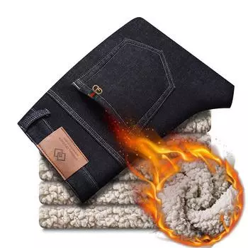 Autumn And Winter Men S Plush Thick Jeans, Loose Straight Leg Business And Cotton Warm Casual Long Pants 28