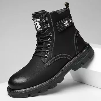 Autumn and winter men s round head Korean version shoes side zipper breathable Martin boots low heel men s Martin boots factory direct sales 38 чёрный