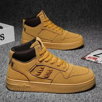 Autumn and winter men s shoes 2024 new high-top board shoes student casual sports shoes men s leather flat shoes men s 39