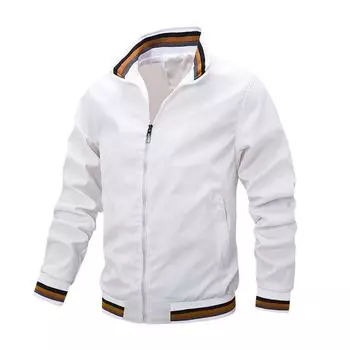 Autumn and Winter Men s Stand Collar Casual Jacket Fashionable Striped Jacket Color Matching M зелёный