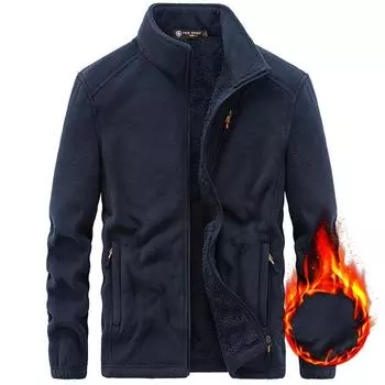 Осенне-зимняя мужская куртка-свитер с воротником-стойкой для отдыха на открытом воздухе, флисовая подкладка, утолщенный флисовый верх M