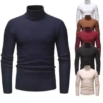 Autumn and Winter Men s Turtleneck Striped Sweater Knitted Sweater M белый