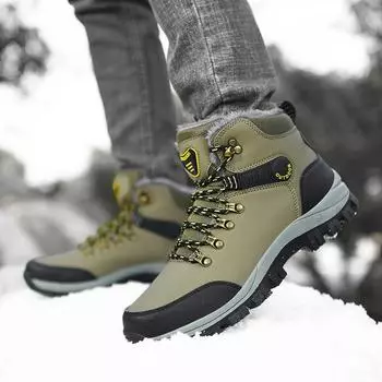 Autumn and Winter Men s Warm Padded Thickened Snow Boots Outdoor Men s Lace-up Hiking Outdoor Sports Shoes 45