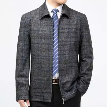 Autumn and winter men s wool cashmere jacket new middle-aged business casual plaid zipper woolen jacket men s clothing M