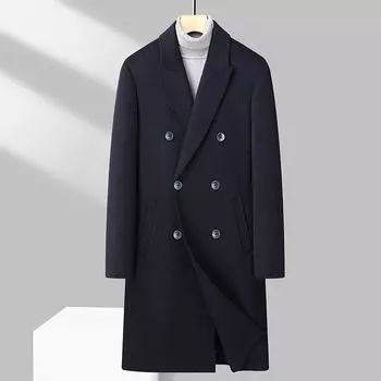 Осенне-зимнее мужское шерстяное пальто, двухстороннее шерстяное пальто ручной работы, корейская версия, приталенное двубортное шерстяное пальто, мужское пальто 170 чёрный
