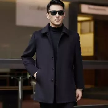 Autumn and Winter Men s Woolen Wool Coat, Middle-aged and Elderly Casual Lapel Cashmere Windbreaker Dad s Buttoned Jacket 170