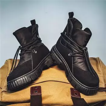 Autumn and winter microfiber leather Martin boots wear-resistant and non-slip live broadcast outdoor tooling shoes niche high-top foot-fitting cas 39 чёрный