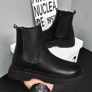 Autumn and winter microfiber Martin boots wear-resistant and non-slip thick-soled outdoor tooling shoes Korean version high-top foot-fitting casual 39 чёрный