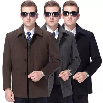 Autumn and winter middle-aged and elderly cashmere coats men s woolen woolen jackets lapel coats men s buttoned daddy clothes plus size 165