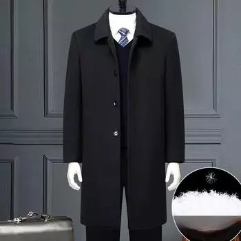Autumn and winter middle-aged men s down-lined cashmere coat business cashmere knee-length extended woolen coat 165