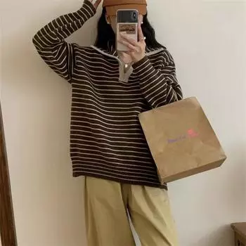 осенне-зимний молочный полосатый вязаный свитер свободный и тонкий мягкий восковой нежный ветрозащитный свитер женский пуловер топ One size