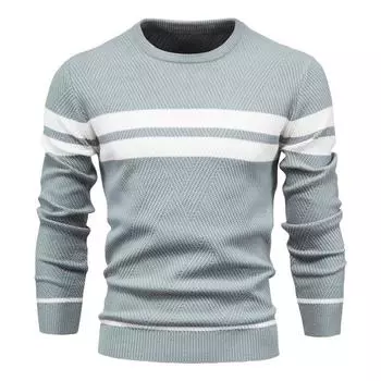 Autumn and Winter Models Men s Casual Striped Sweater Pullover Color Blocking Round Neck Knit Sweater Plus Size XXL чёрный