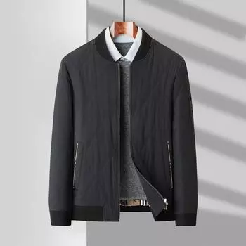 Осенне-зимняя легкая куртка из шелка Mulberry с воротником-стойкой для среднего и молодого возраста, деловая, повседневная, на молнии, с хлопковой подкладкой 170 чёрный