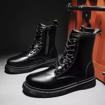 Autumn and winter new 1460 Martin boots, high-top men s boots, eight-hole zipper locomotive boots, round head trendy tooling boots 39 чёрный