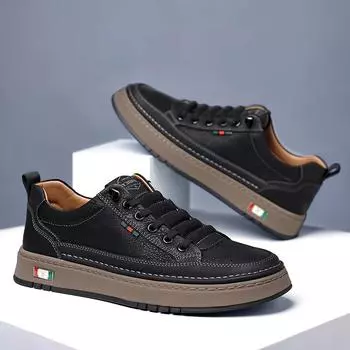 Autumn and winter new 2024 men s shoes fashion leather casual board shoes men s wear-resistant round head men s leather shoes one pedal men s shoes 38