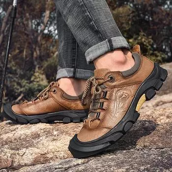 Autumn and winter new 2024 outdoor men s mountaineering shoes, a piece of real cowhide first-layer casual breathable travel men s shoes 38 чёрный